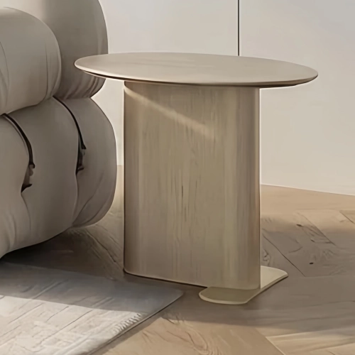 Vento End Table in Travertine Look Ceramic & Light Walnut Veneer
